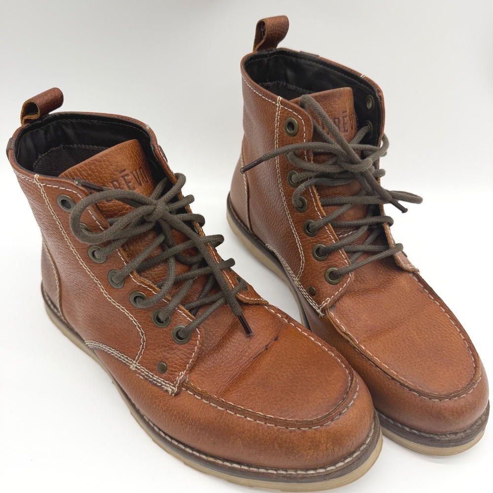 Crevo Buck Caramel Leather Moc Toe Boots Mens 10 Brown CV1071-226